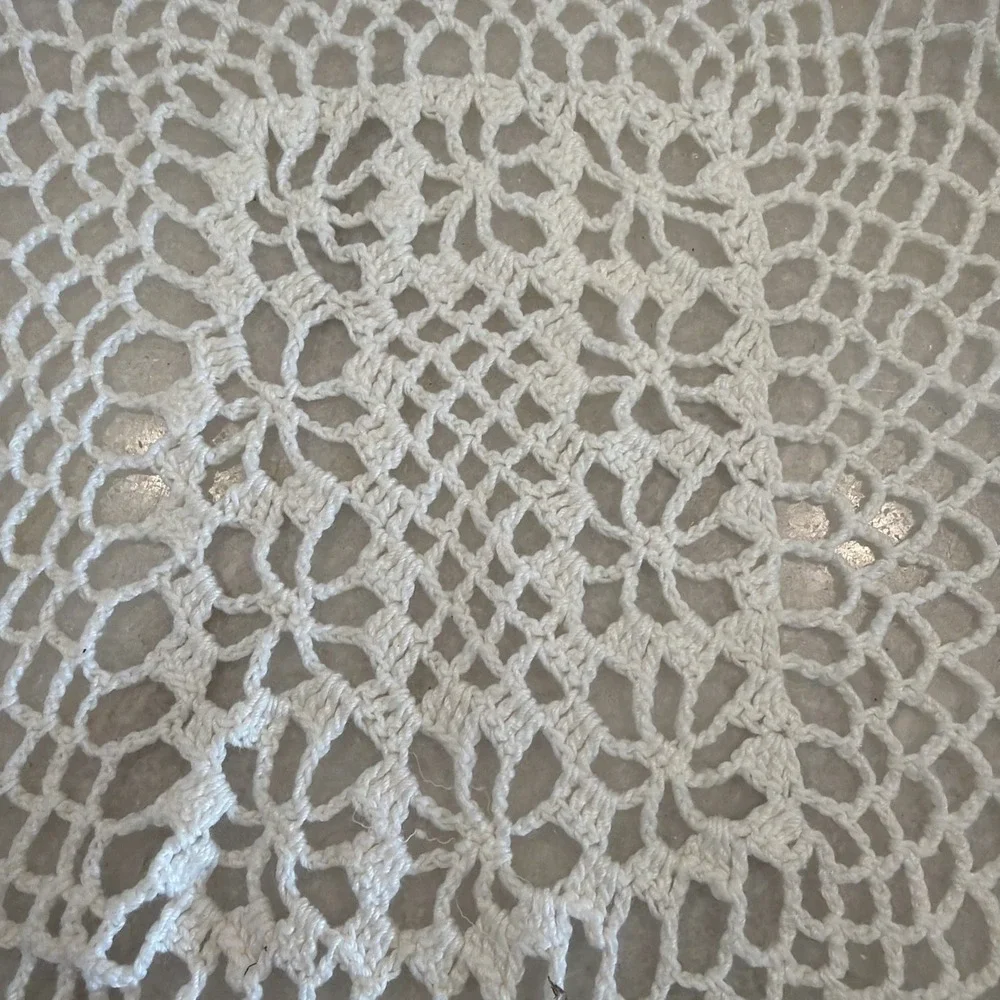 vintage hand crocheted doily White With Lilac Trim GWB000